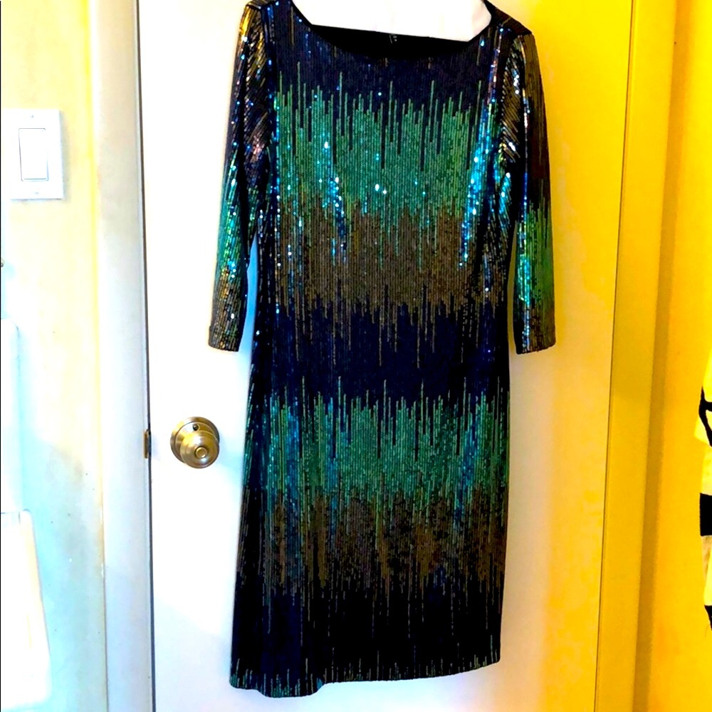 Karen Kane 3/4 sleeve hombre sequence dress